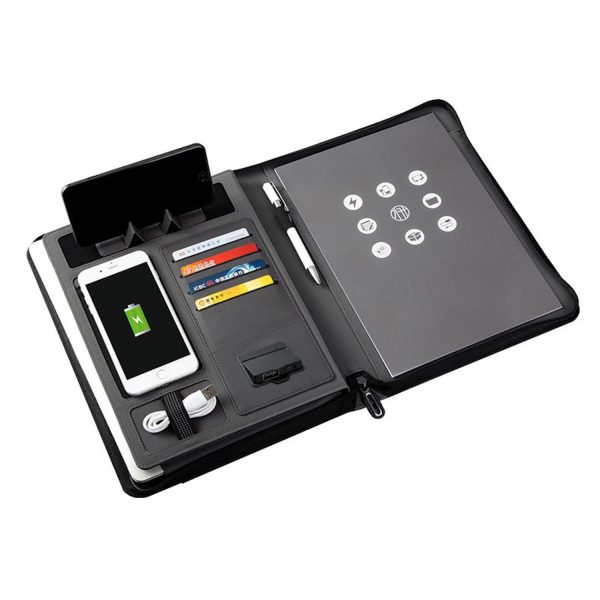 A4 Padfolio Leather Folder Waterproof W/ 6000Mah Power Bank - Image 6