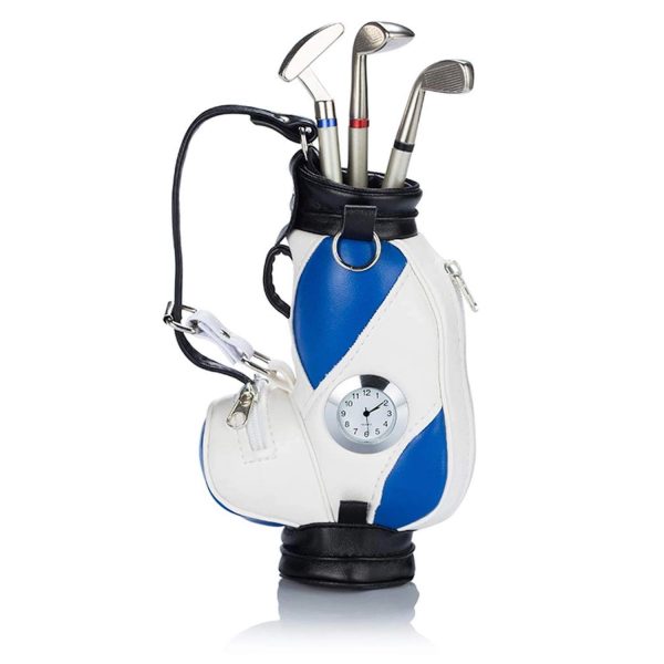 Mini Desktop Golf Bag Pen Holder With Clock - Image 3