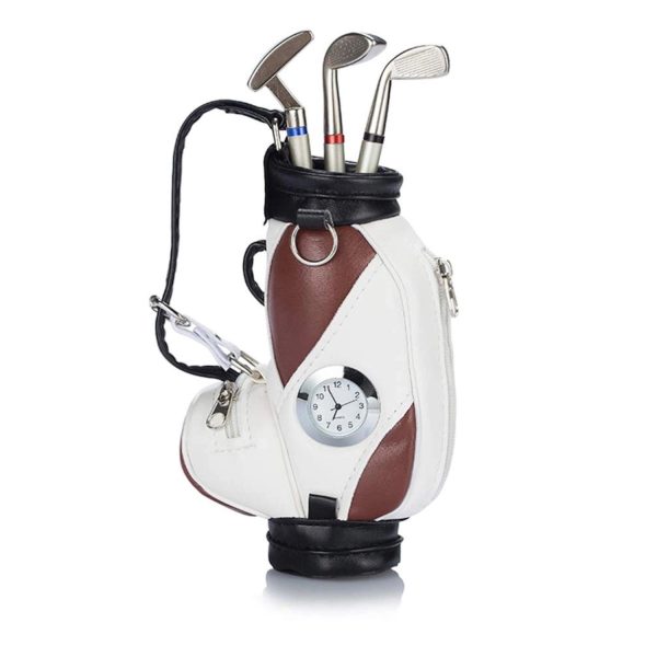 Mini Desktop Golf Bag Pen Holder With Clock - Image 2