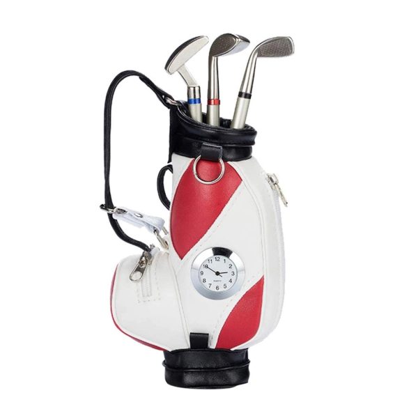 Mini Desktop Golf Bag Pen Holder With Clock - Image 4