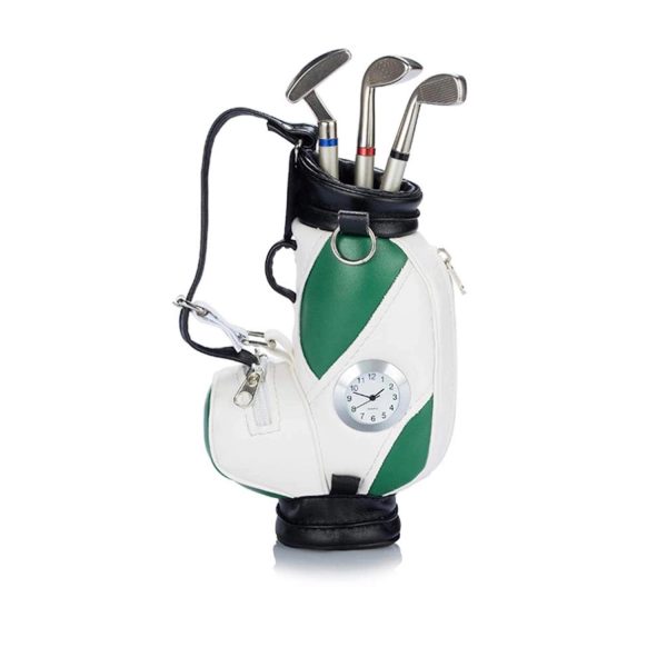 Mini Desktop Golf Bag Pen Holder With Clock - Image 5