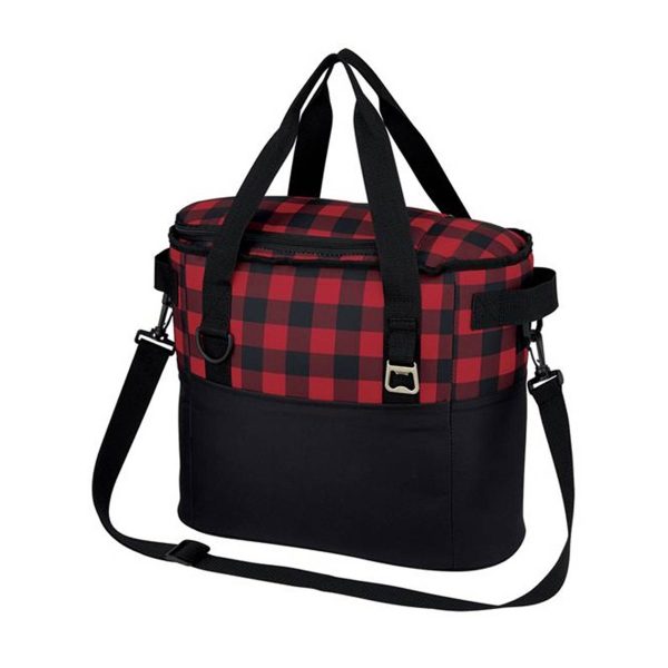 Plaid Pattern Cooler Insulated Bag W/ Bottle Opener - Image 3