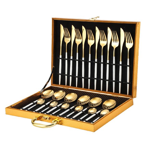 24pcs Gold Stainless Steel Tableware Cutlery Set Gift Box - Image 2