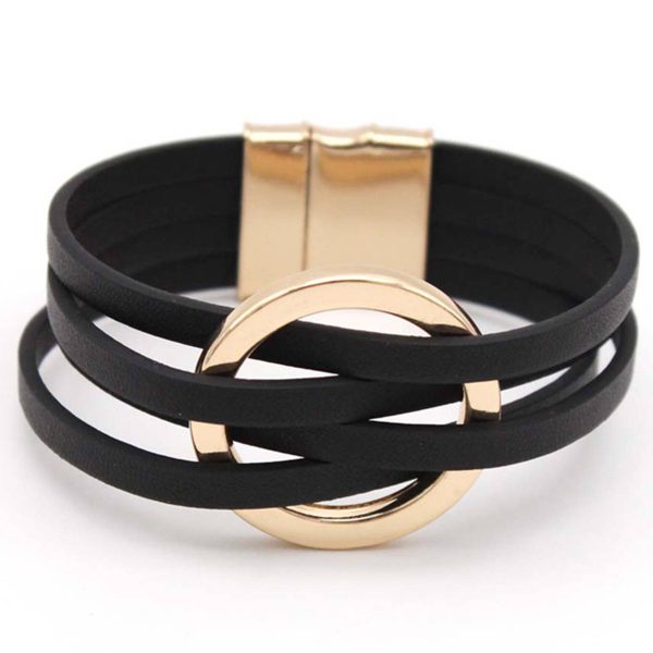 PU Multi-layered wristband, large ring cuff bracelet