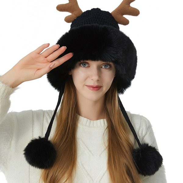 Women winter cover ear antler knit hat - Image 9