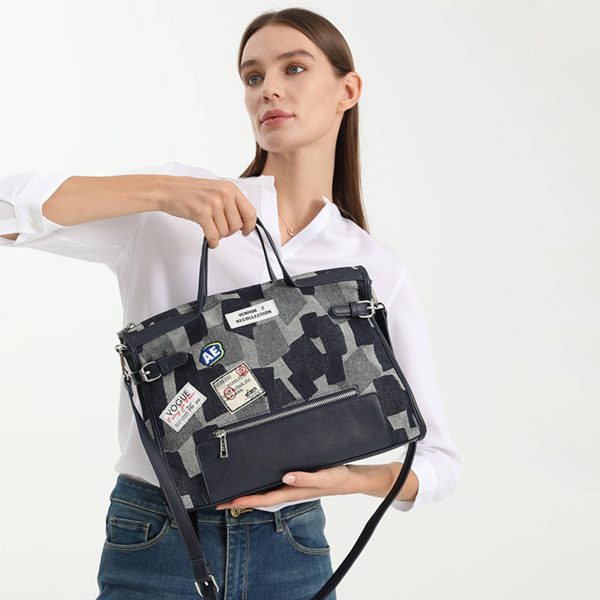 Canvas Street Trend Crossbody Bag for Women - Black/Blue - Image 5