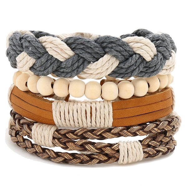 Jute Woven wooden beads men's bracelet