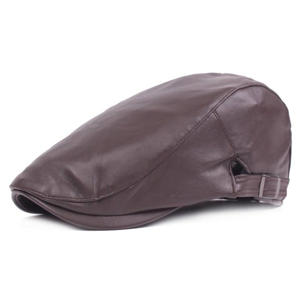PU Leather Fashion Beret Hat Flat Cap - Image 2