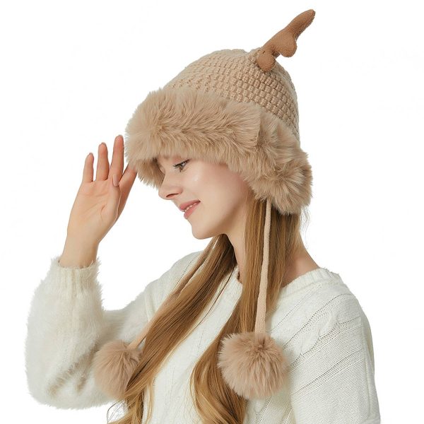 Women winter cover ear antler knit hat - Image 10
