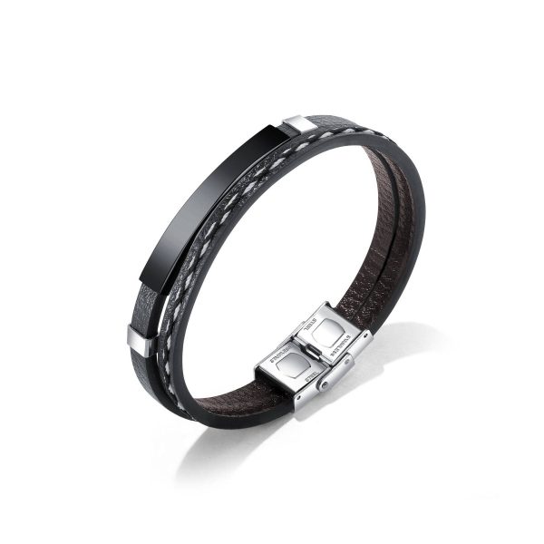 Stainless steel smooth cowhide bracelet - Image 2