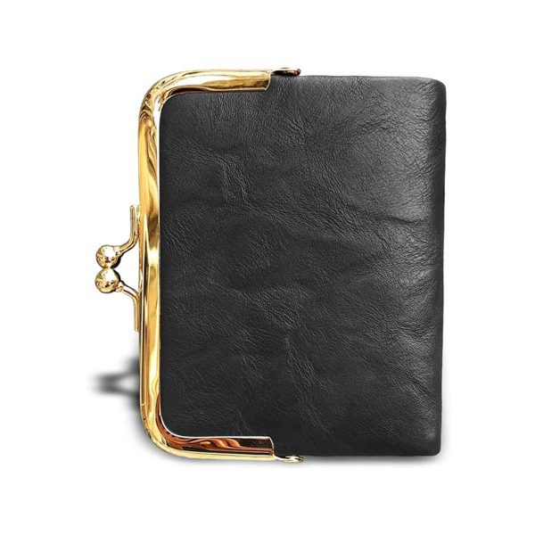 Genuine leather Ladies Coin Purse With Zipper and Kiss Lock