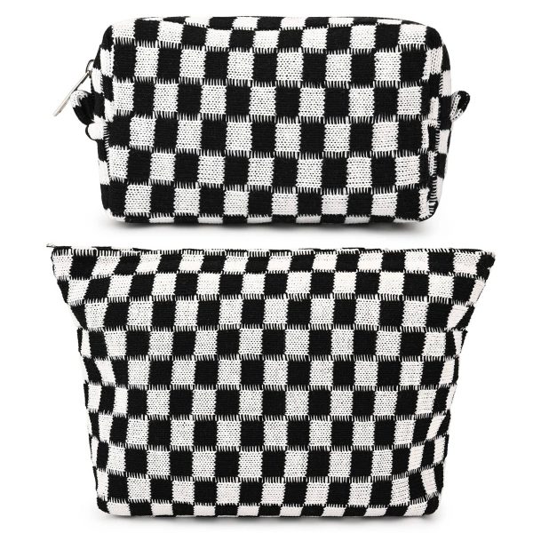 Wool Large Checkered Cosmetic Storage Bag with High Capacity - Image 2