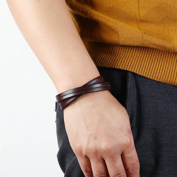 PU Two circles of cowhide men's bracelet - Image 3
