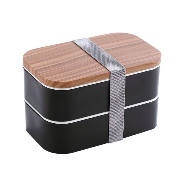 Wooden grain double layer plastic bento lunch box - Image 2