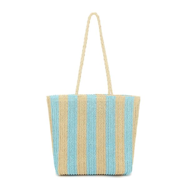 Women Beach Straw Striped Tote Bag - Image 3