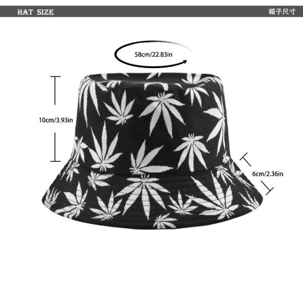 Hip Hop Cap Maple Leaf Sun Flat Top Bucket Hat - Image 5
