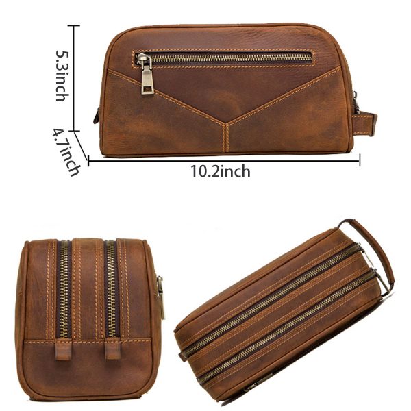 Genuine Leather Wear-resistant Crazy Horse Skin Makeup Bag - Image 5