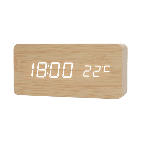Wooden Alarm Clock with Temperature Display - Image 3