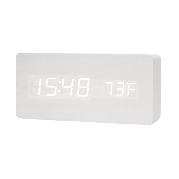Wooden Alarm Clock with Temperature Display - Image 2