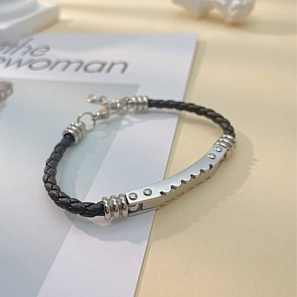 Stainless steel woven leather bracelet - Image 3