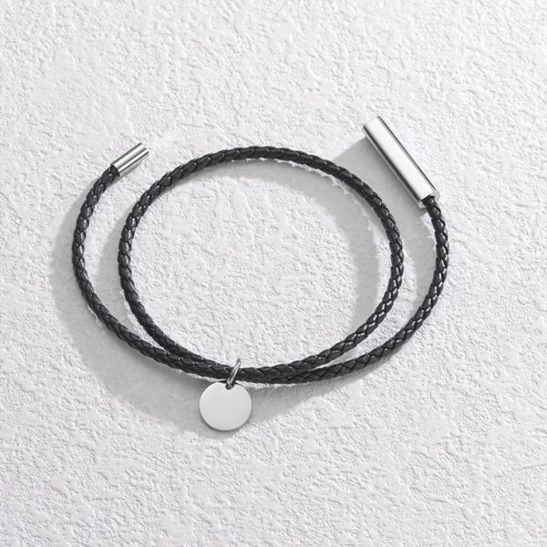 Steel Braided leather rope round pendant bracelet - Image 4