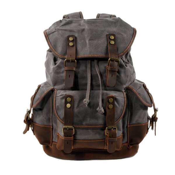 Leather Waxed Canvas Waterproof Backpack - Image 3