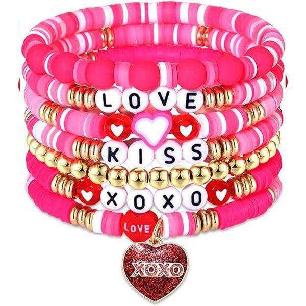 Acrylic Plastic Pink heart pendant beaded bracelet - Image 3