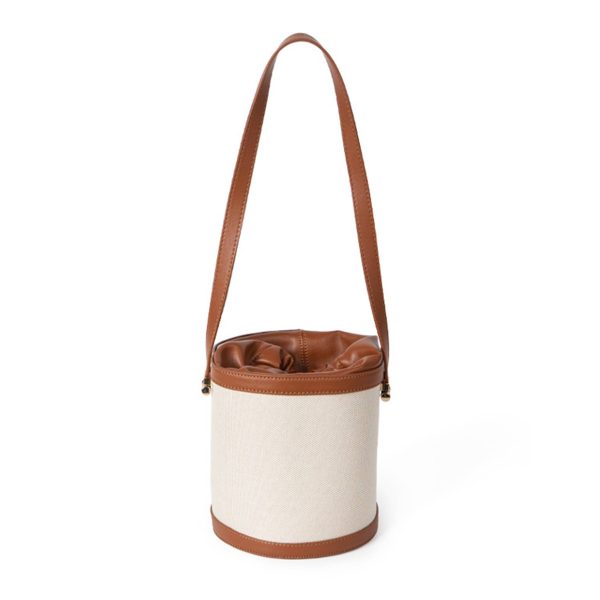 Contrasting canvas-paneled bucket shoulder bag