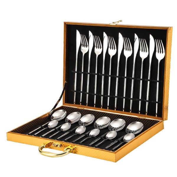 24pcs Gold Stainless Steel Tableware Cutlery Set Gift Box