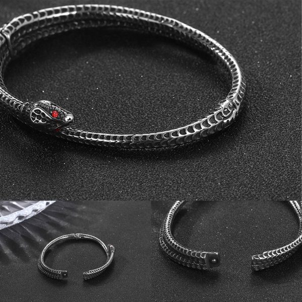 Stainless Steel Serpentine statement vintage ruby bracelet - Image 2