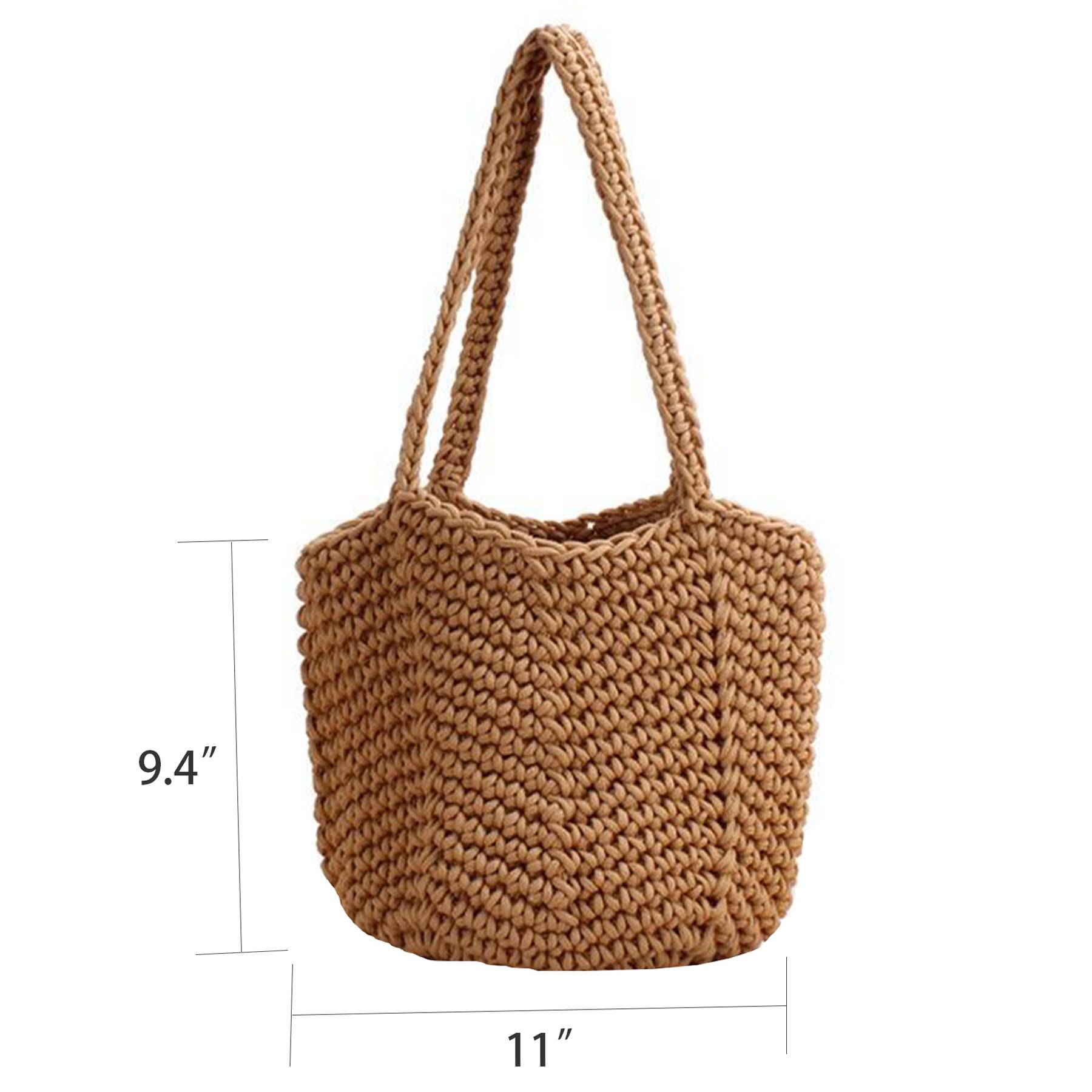 Jute Women Cotton Knitted Tote Mesh Beach Bag - Image 5