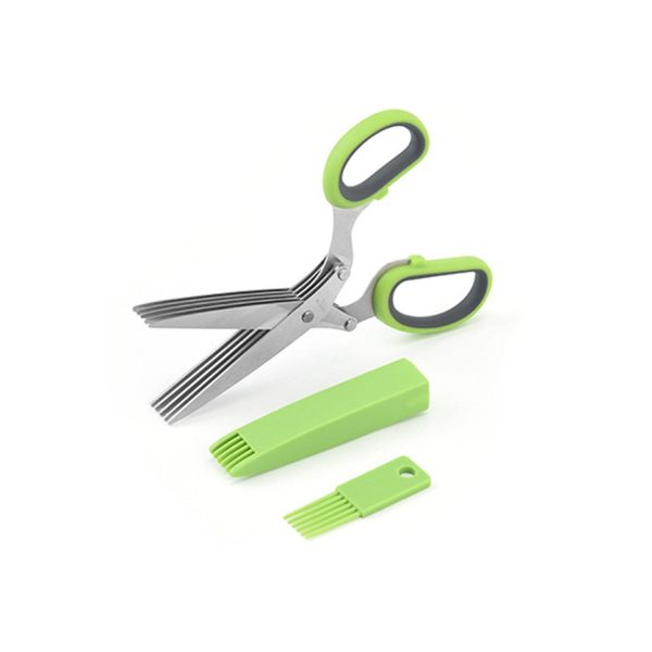Five blade herb Scissors with Cover and Comb