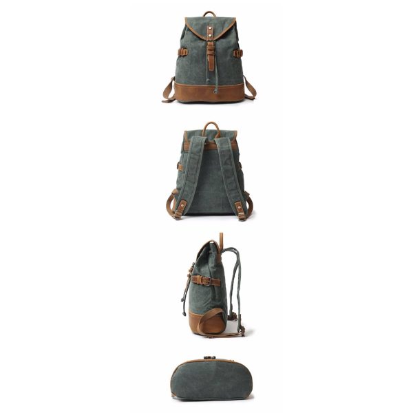 Genuine Canvas Leather Vintage Waterproof Backpack Daypack - Image 5