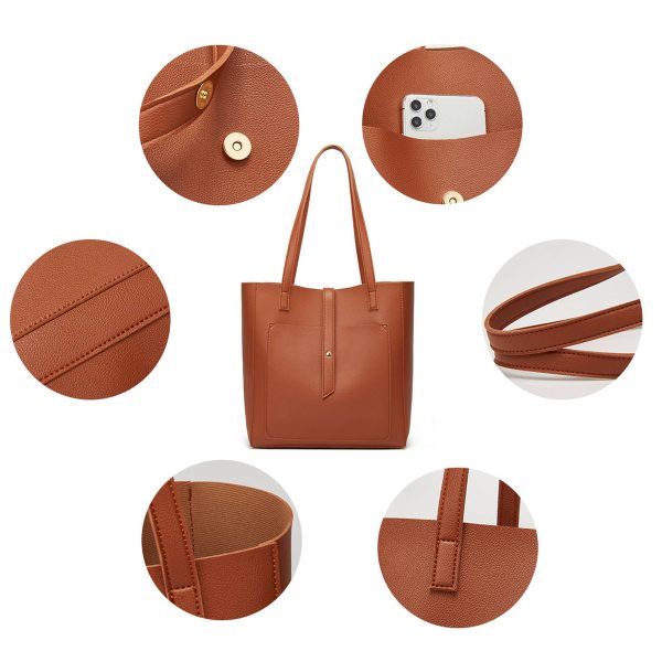 PU Simple solid color tote bag for women - Image 5
