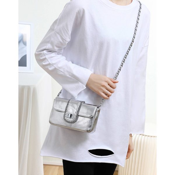 Genuine Leather cross-body metal chain messenger bag - Image 2
