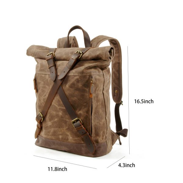 Vintage Canvas Leather Roll On Laptop Backpack Waterproof - Image 6