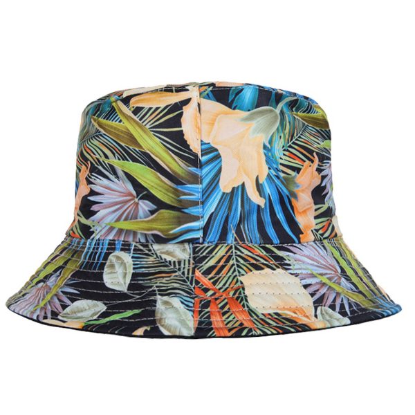 Polyester Bucket hat with tropical foliage pattern