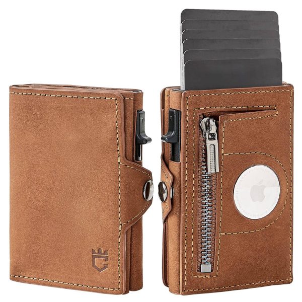 Genuine leather Mens Wallet Tag Anti-theft Card Case