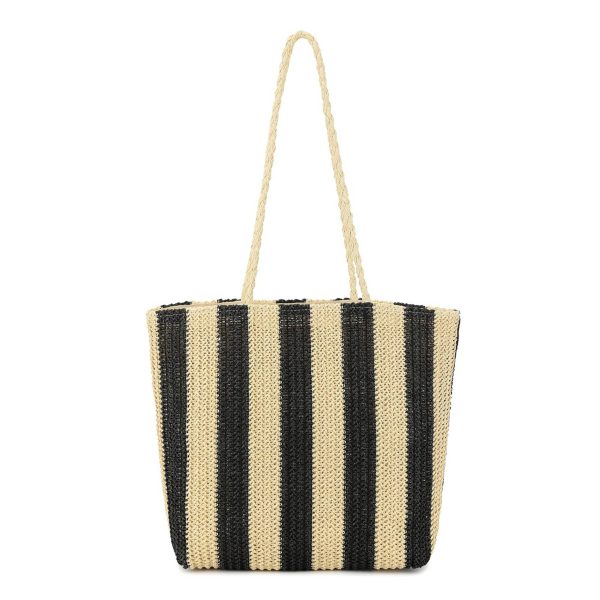 Women Beach Straw Striped Tote Bag - Image 5