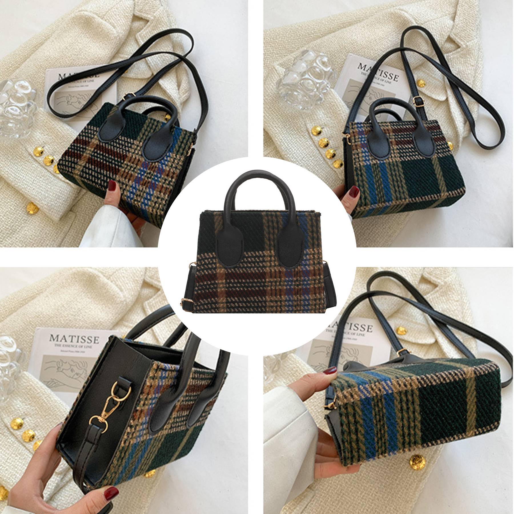 Canvas Small Checkered Cross-body Bag - Image 4