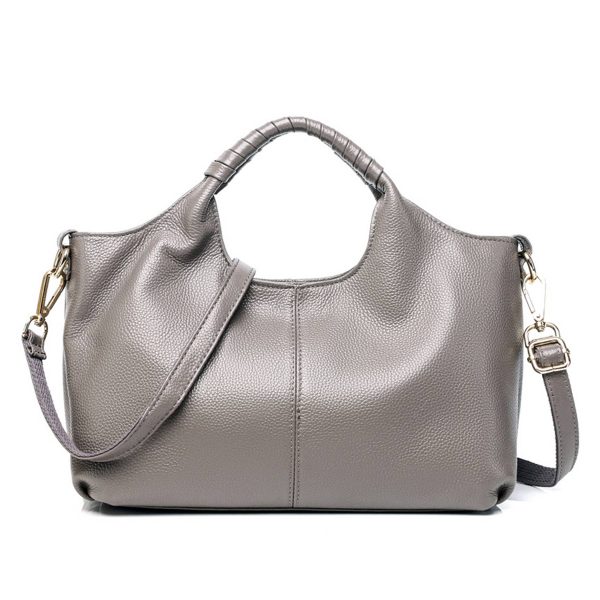 Genuine Leather Handle Satchel Shoulder Bag - Image 3