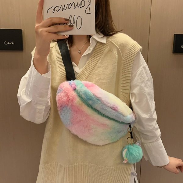 Cotton Stylish and versatile dyed plush belt chest bag - Image 4