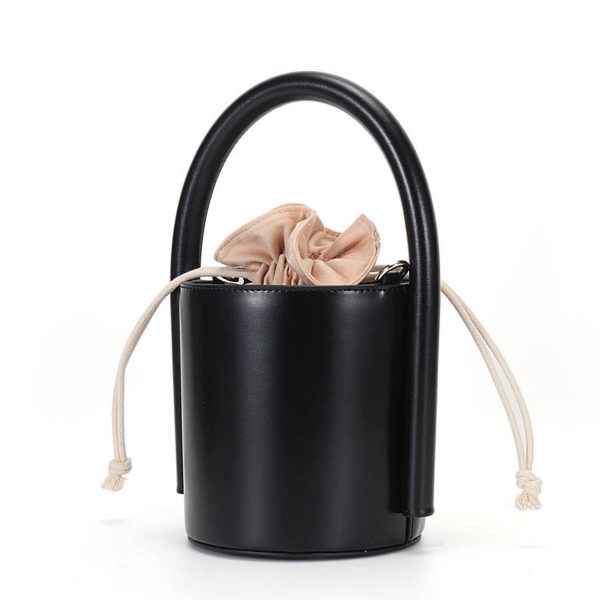 Genuine Leather Cylinder bucket cross-body Drawstring bag - Image 2