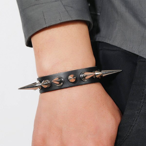 PU Punk style rivet spike bracelet - Image 2