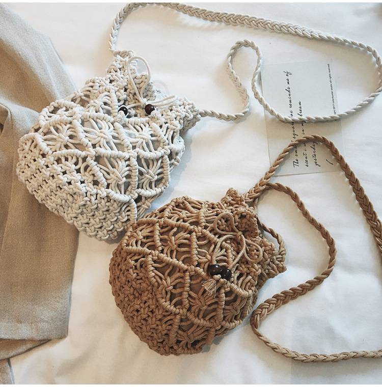 Jute Drawstring Crossbody Beach Woven Bag - Image 2