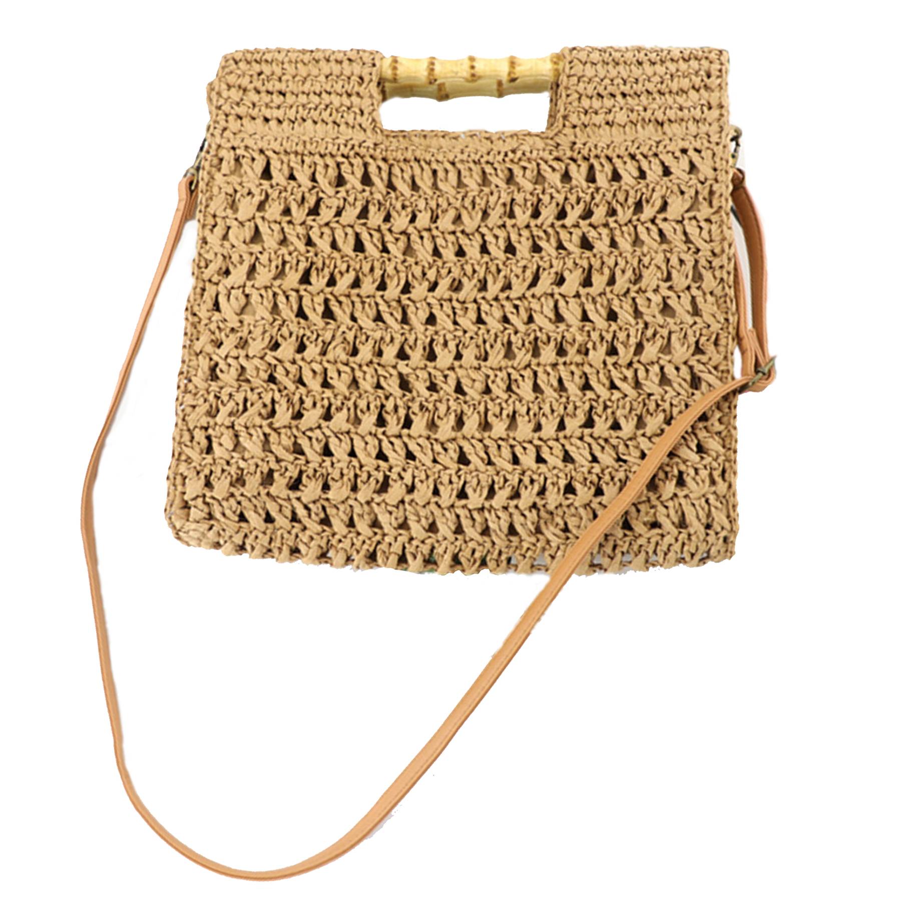 Jute Straw Beach Bamboo Top Handle Handbag Crossbody Bag