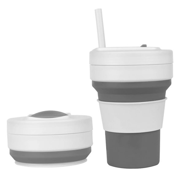 11 Oz Folding Travel Mug W/ Straw