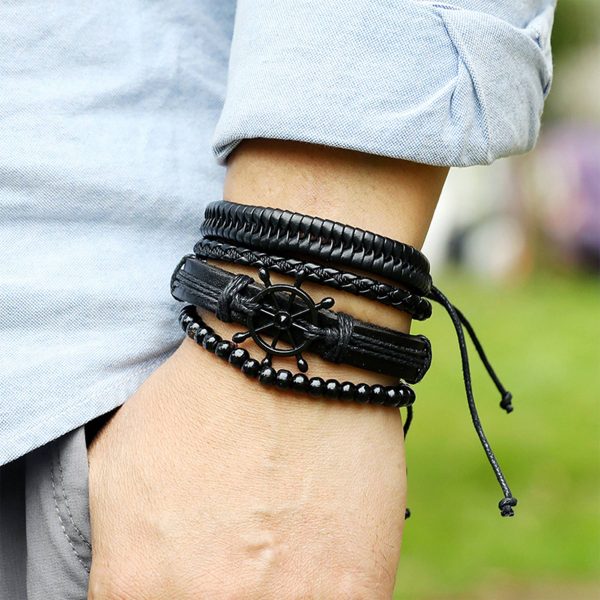 PU Hand-woven black rudder bracelet - Image 2