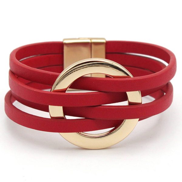 PU Multi-layered wristband, large ring cuff bracelet - Image 4