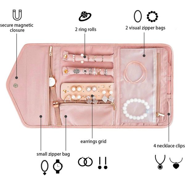 Travel Jewelry Organizer Roll Foldable Case - Image 5
